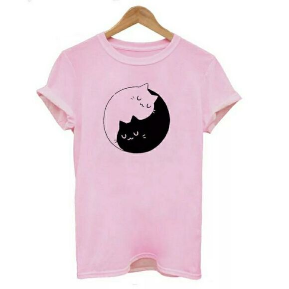Wander Luxe Life Tops - Yin Yang Cats Cat Mom Peace Tee Shirt